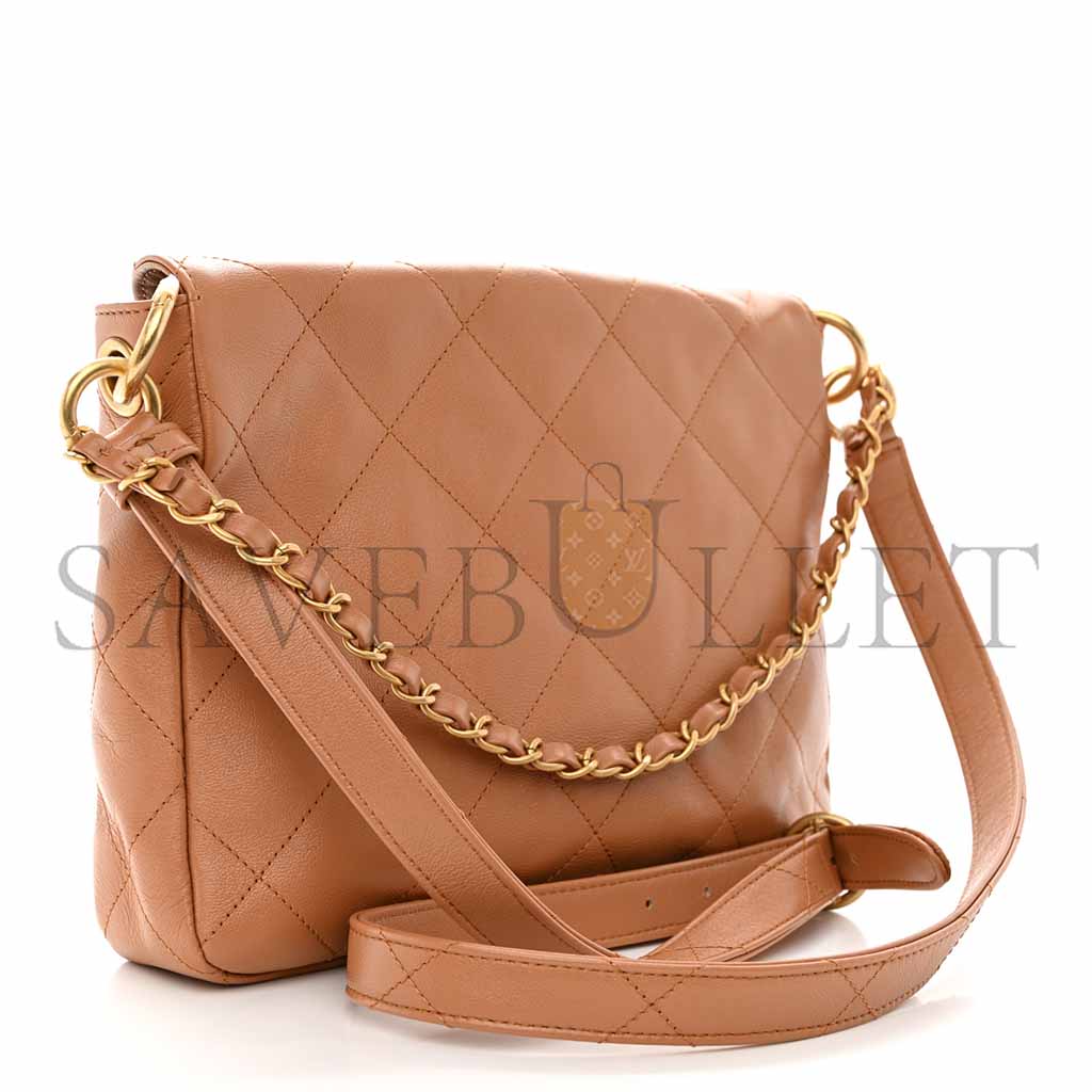 ch*el shiny calfskin quilted S*pple twins smal hobo bag brown (24.5*19*5cm)